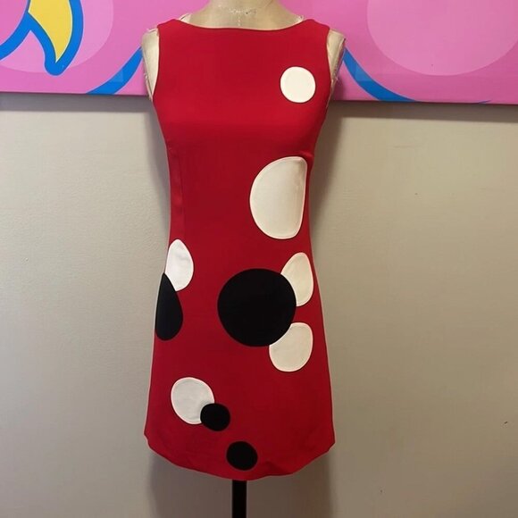 Moschino RED BLACK WHITE CIRCLE POLKA DOT DRESS FRAN NANNY USA 10 IT44 - Picture 6 of 14